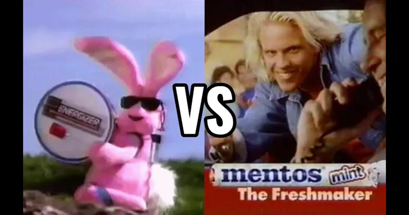 Energizer Bunny vs. “The Freshmaker” (Mentos)