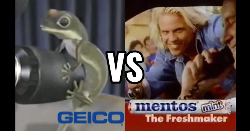 Geico Gecko vs. “The Freshmaker” (Mentos)