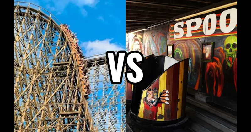 Haunted Dark Ride vs. Wooden Roller Coaster