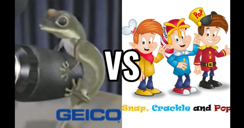 Geico Gecko vs. Snap, Crackle, and Pop