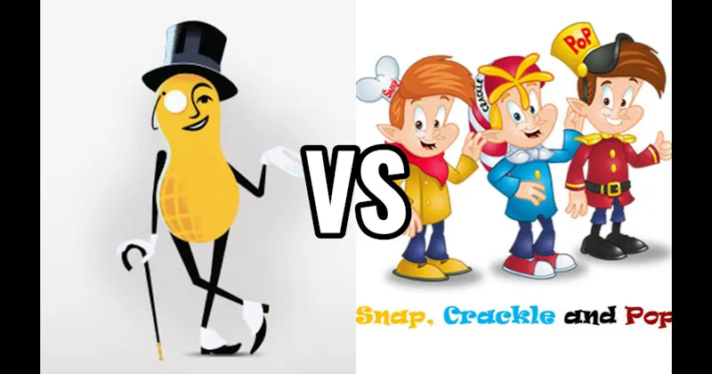 Mr. Peanut vs. Snap, Crackle, and Pop