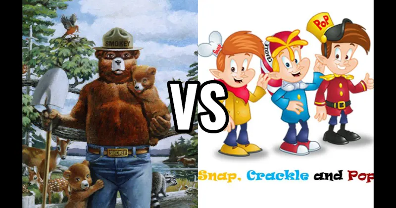 Smokey Bear vs. Snap, Crackle, and Pop