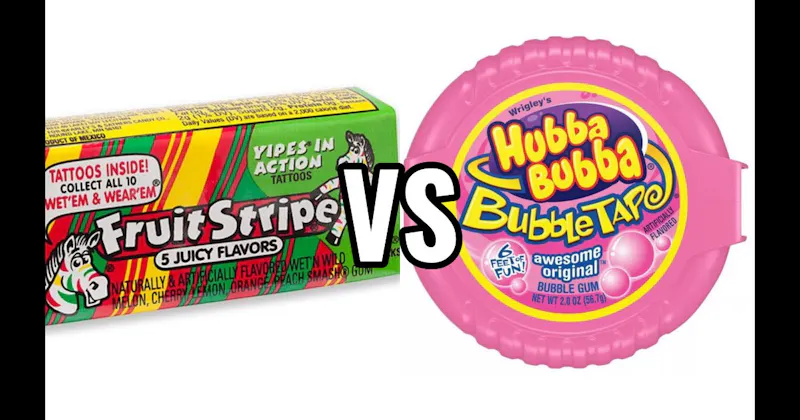 Bubble Tape vs. Fruit Stripe Gum