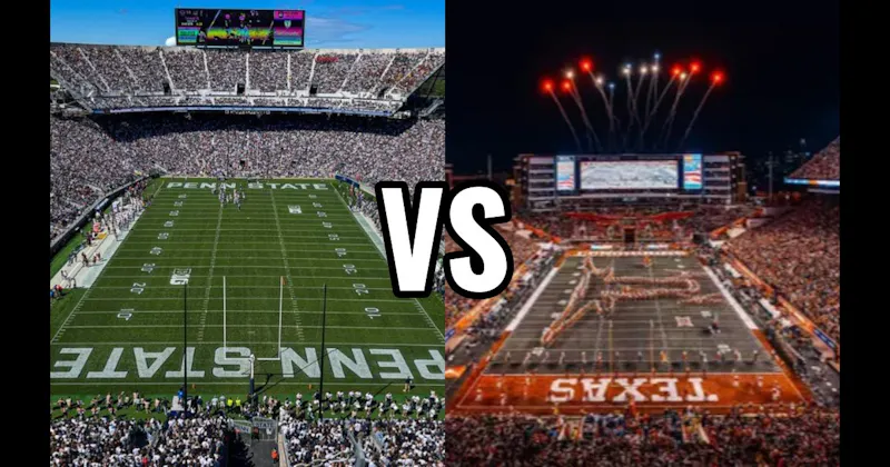 Beaver Stadium (Penn State — White Out) vs. Darrell K Royal–Texas Memorial Stadium (Texas)