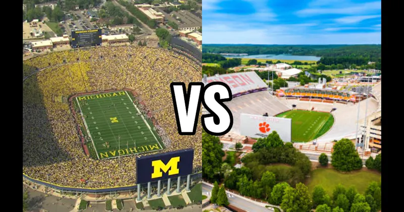 Memorial Stadium (Clemson — “Death Valley”) vs. Michigan Stadium (Michigan — “The Big House”)