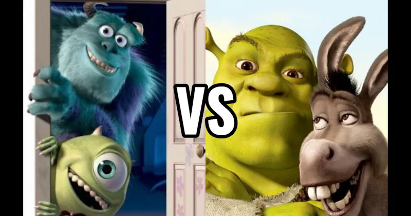 Mike & Sulley (Monsters, Inc.) vs. Shrek & Donkey (Shrek)