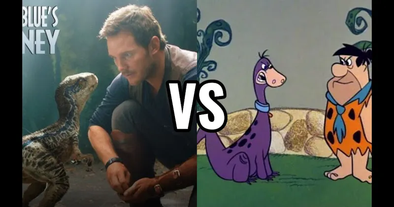 Blue (Jurassic World) vs. Dino (Flintstones)