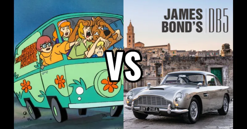 Aston Martin DB5 (James Bond) vs. Mystery Machine (Scooby-Doo)