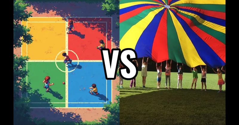 Four Square vs. Multi-Colored Parachute