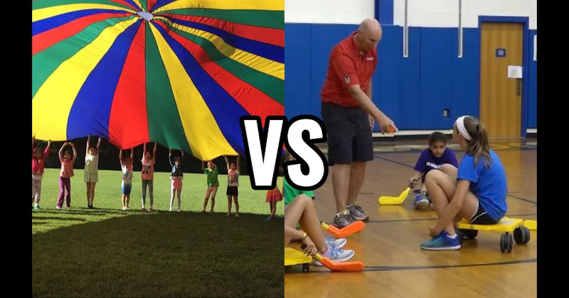 Multi-Colored Parachute vs. Scooter Hockey