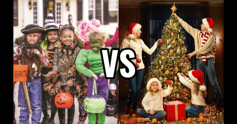 Christmas Tree Decorating vs. Trick-or-Treating