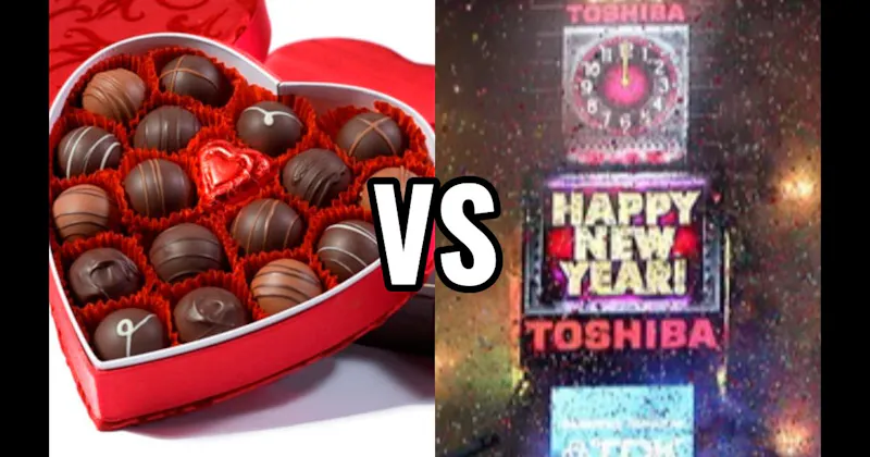 New Year’s Countdown vs. Valentine’s Cards & Chocolates