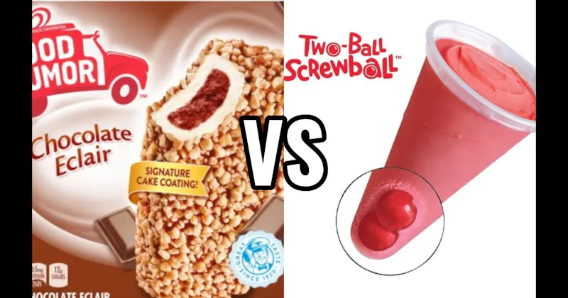 Chocolate Eclair Bar vs. Screwball (Cherry Cone with Gum Ball)