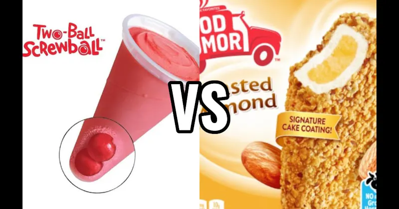 Screwball (Cherry Cone with Gum Ball) vs. Toasted Almond Bar