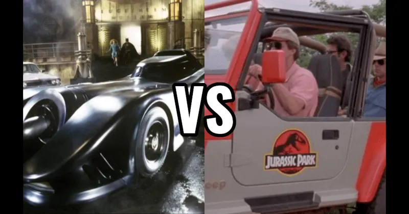 Batmobile (Batman) vs. Jurassic Park Jeep