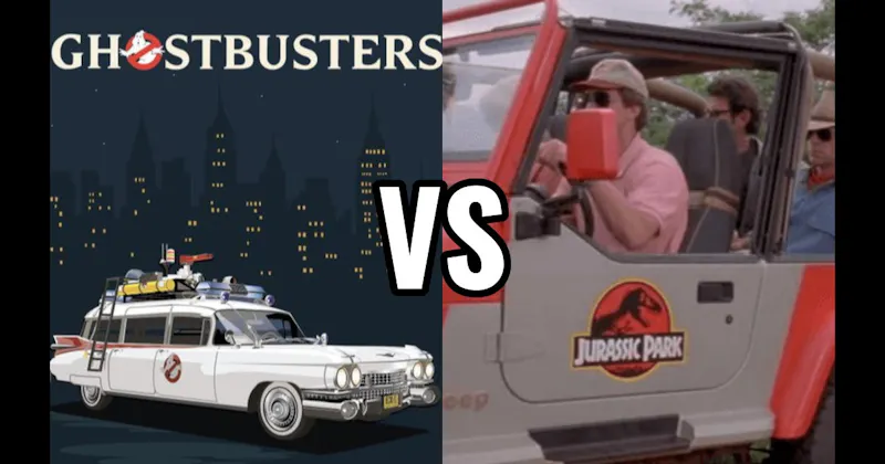 Ecto-1 (Ghostbusters) vs. Jurassic Park Jeep