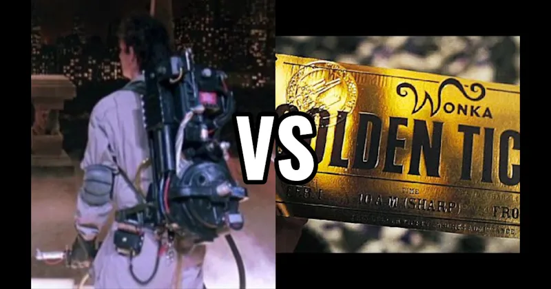 Ghostbusters Proton Pack vs. Golden Ticket (Willy Wonka)