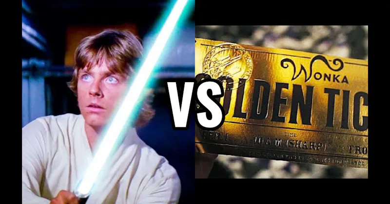 Golden Ticket (Willy Wonka) vs. Lightsaber (Star Wars)