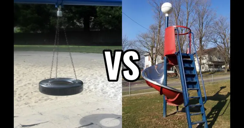 Spiral Slide vs. Tire Swing