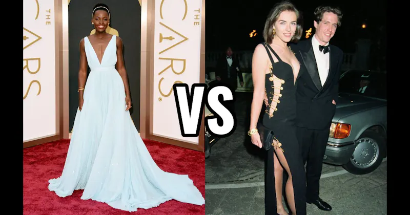Elizabeth Hurley (Versace) vs. Lupita Nyong’o (Prada)