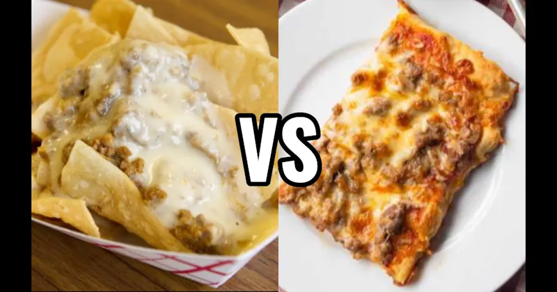 Beef Nachos vs. Square Pizza
