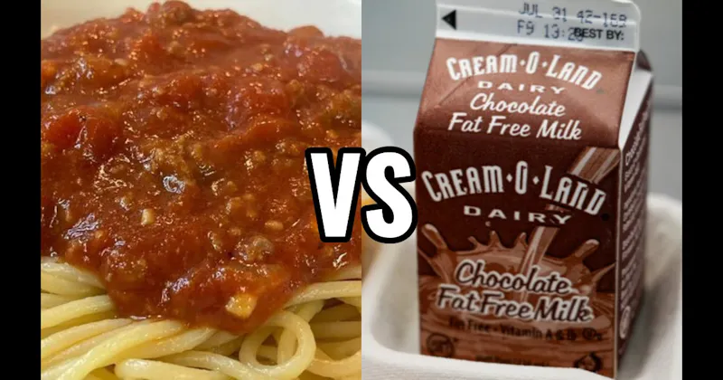 Chocolate Milk Carton vs. Spaghetti with Meat Sauce
