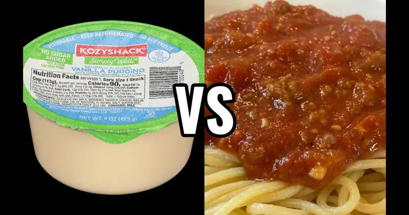 Spaghetti with Meat Sauce vs. Vanilla Pudding Cup