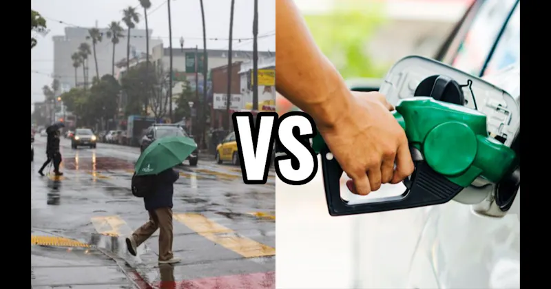 Gasoline vs. Rain on Dry Pavement