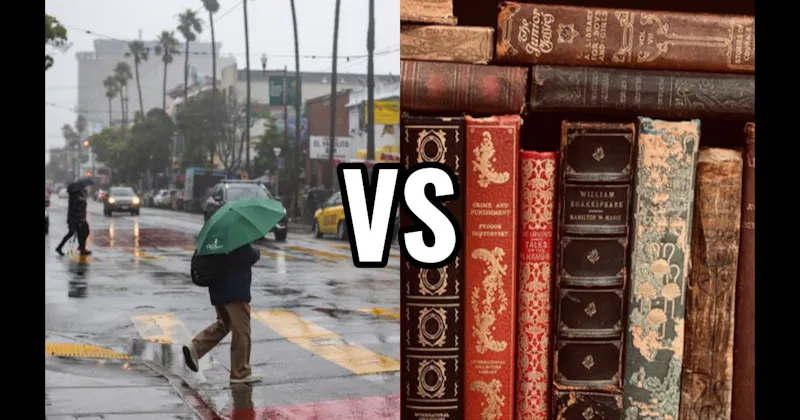 Old Books vs. Rain on Dry Pavement