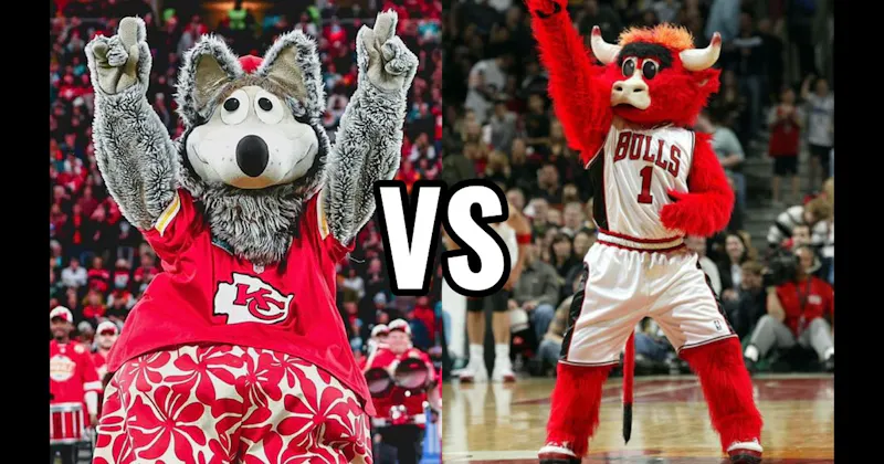 Benny the Bull (Chicago Bulls) vs. KC Wolf (Kansas City Chiefs)