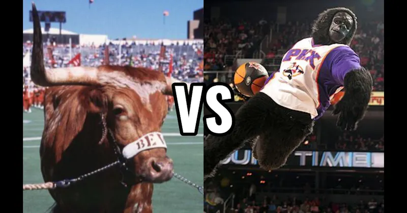 Bevo (Texas Longhorns) vs. The Suns Gorilla (Phoenix Suns)
