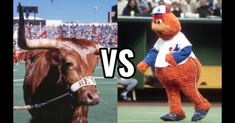 Bevo (Texas Longhorns) vs. Youppi! (Montreal Canadiens / Expos)