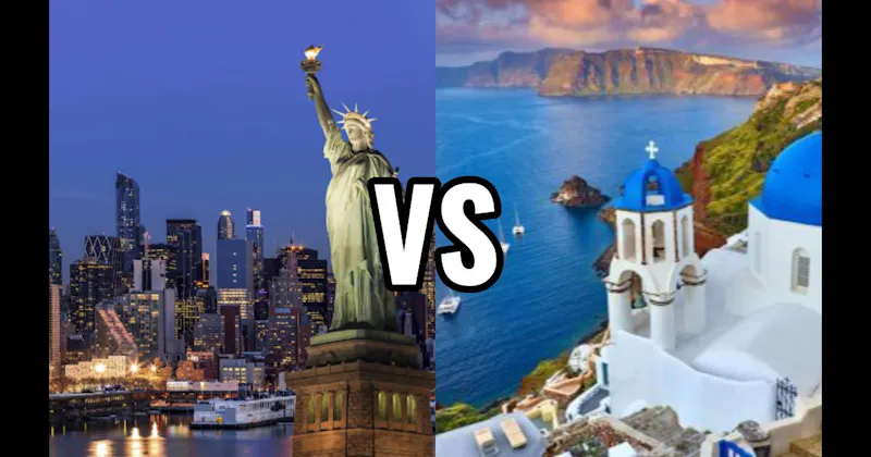 New York City vs. Santorini, Greece