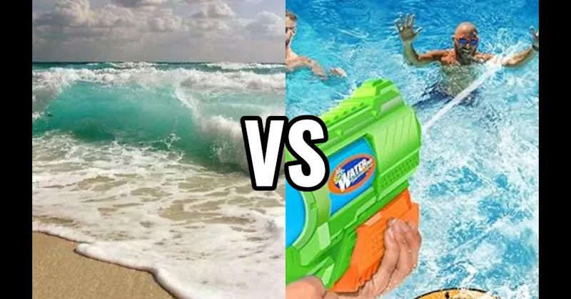 Ocean / Beach Waves vs. Water Gun / Super Soaker Fight