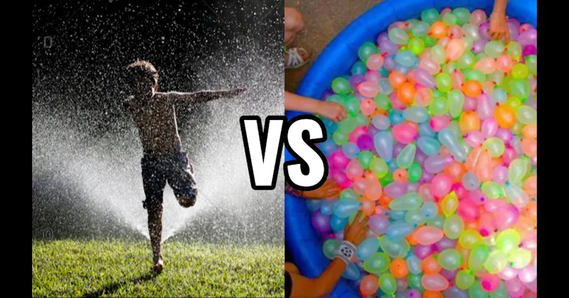 Run Through Sprinkler vs. Water Balloon Fight