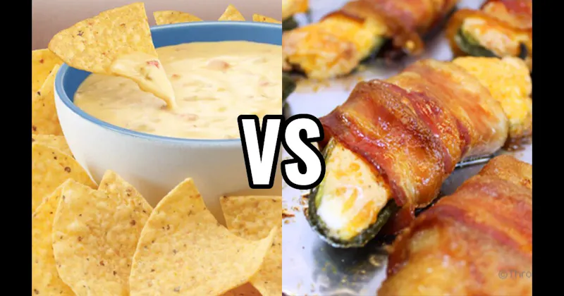 Bacon-Wrapped Jalapeño Poppers vs. Chips & Queso