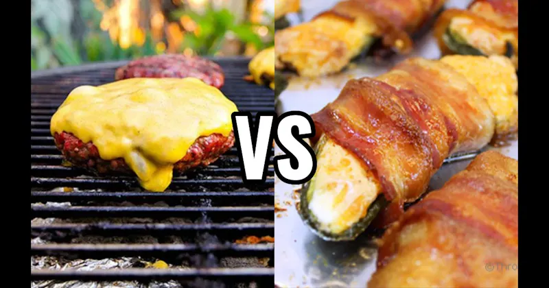 Bacon-Wrapped Jalapeño Poppers vs. Grilled Burgers