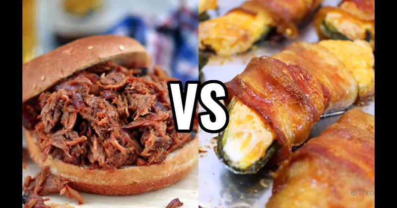 Bacon-Wrapped Jalapeño Poppers vs. Pulled Pork Sandwiches