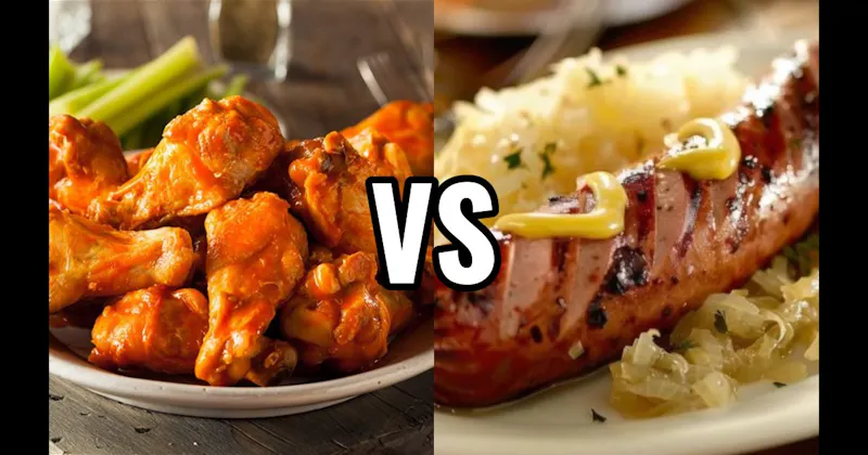 Brats with Sauerkraut & Mustard vs. Buffalo Wings