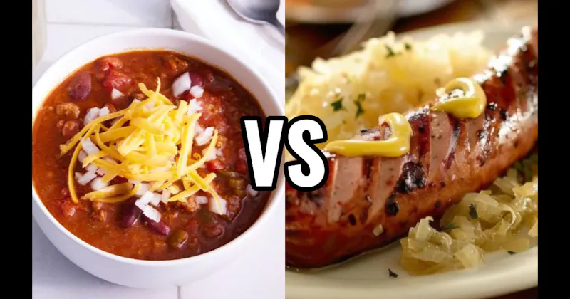 Brats with Sauerkraut & Mustard vs. Chili