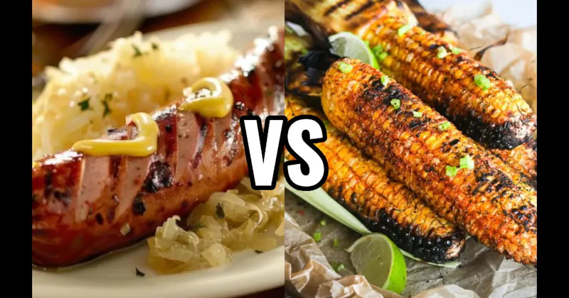 Brats with Sauerkraut & Mustard vs. Grilled Corn on the Cob