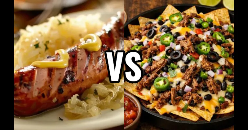 Brats with Sauerkraut & Mustard vs. Loaded Nachos