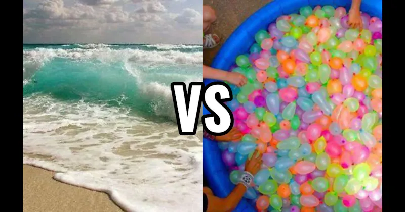 Ocean / Beach Waves vs. Water Balloon Fight